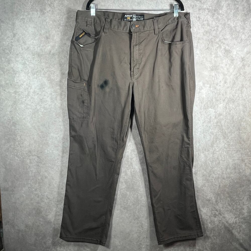 Ariat Rebar M4 Relaxed Straight Jeans Mens 40X30 Brown Denim Cargo Work Outdoor